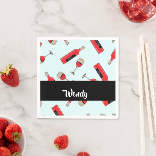 Red wine bottles and glasses pattern serviette (Beispiel)