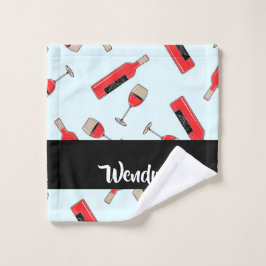 Red wine bottles and glasses pattern waschlappen