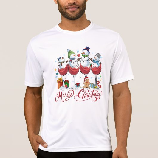 Red Wine Brillen mit Snow Men Funny Christmas T-Shirt (Vorderseite)