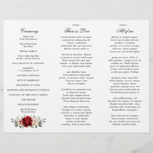 Red Wine Champagne Ivory Mauve Wedding Program (Rückseite)