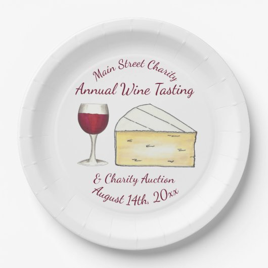 Red Wine Degustation Brie Cheese Cocktail Party Ev Pappteller (Vorderseite)