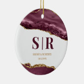 Red Wine Geode Agate Paare Mit Monogramm Weihnacht Keramik Ornament (Rechts)