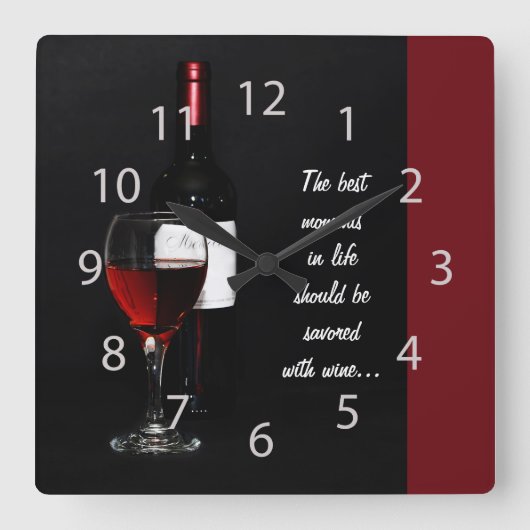 red wine glass and bottle quadratische wanduhr (Vorderseite)