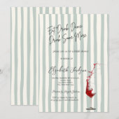 Red Wine Glass Green Stripes Bridal Shower Einladung (Vorne/Hinten)