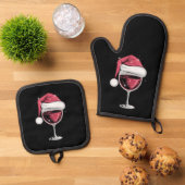 Red Wine Glass Weihnachten Weihnachten Weihnachten Ofenhandschuh & Topflappen-Set (Oben Unten)