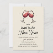Red Wine Glasses Hand Drawn New Year's Eve Party Einladung (Vorderseite)