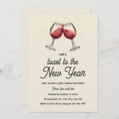 Red Wine Glasses Hand Drawn New Year's Eve Party Einladung (Vorne/Hinten)