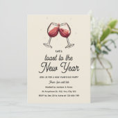 Red Wine Glasses Hand Drawn New Year's Eve Party Einladung (Stehend Vorderseite)