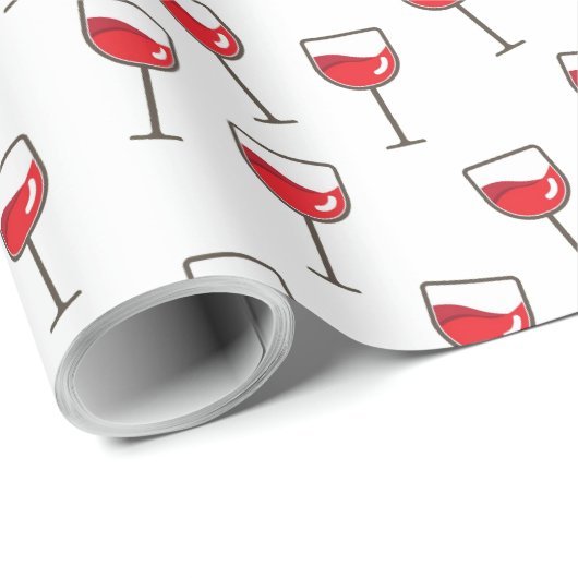 Red Wine Glasses Muster auf Weiß Geschenkpapier (Rolleneckpunkt)