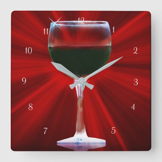 Red Wine in Glass Quadratische Wanduhr (Vorderseite)