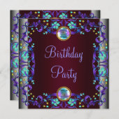 Red Wine Lila Aquamarin Blue Birthday Party Einladung (Vorne/Hinten)