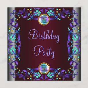 Red Wine Lila Aquamarin Blue Birthday Party Einladung