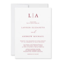 Red Wine Monogram Simple Minimalistisch Wedding In