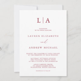 Red Wine Monogram Simple Minimalistisch Wedding In Einladung