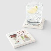 Red Wine Rose Watercolor Photo 60th Birthday  Steinuntersetzer (Seitenansicht)