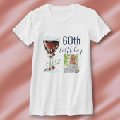 Red Wine Rose Watercolor Photo 60th Birthday T-Shirt