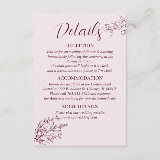 Red Wine Simple Boho Blumenzwiebeldetails Begleitkarte (Vorderseite)