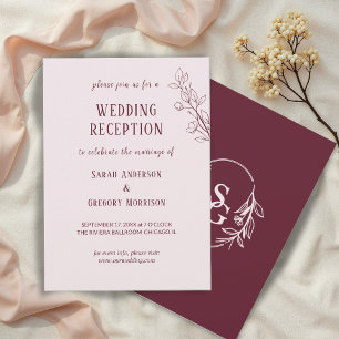 Red Wine Simple Boho Floral Hochzeitsempfang Einladung