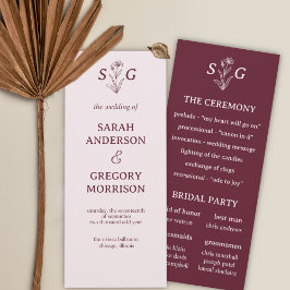 Red Wine Simple Boho Floral Wedding Programm