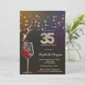 Red Wine String Lights 35th Birthday Party Einladung (Stehend Vorderseite)