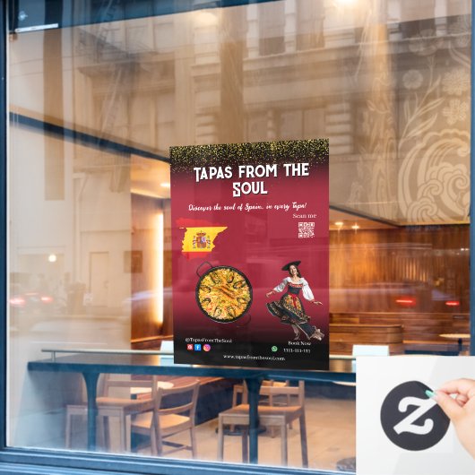 Red Wine Tapas Dancer Spain Paella Restaurant Fensteraufkleber (Café-Fenster)