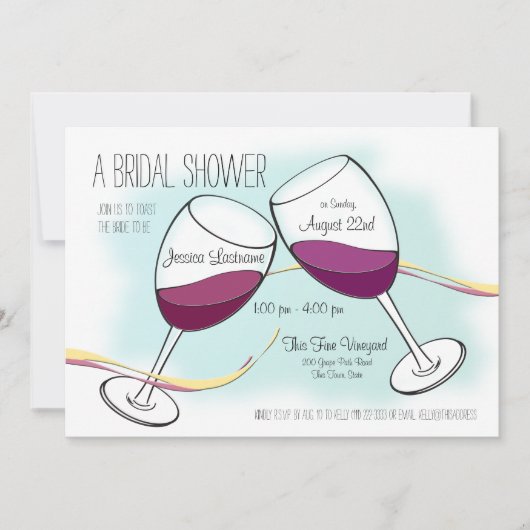 Red Wine Toasting Glasses Brautparty Einladung (Vorderseite)