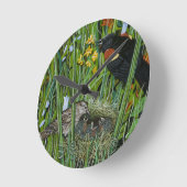 Red Wing Blackbird Runde Wanduhr (Winkel)