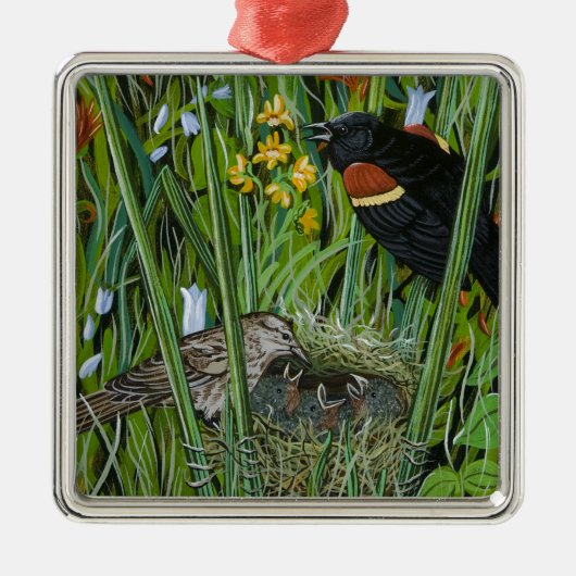 Red Wing Blackbird Silbernes Ornament (Vorne)