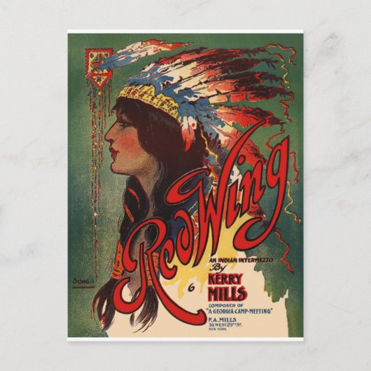 Red Wing Indian Native American Music Art Postkarte (Vorderseite)