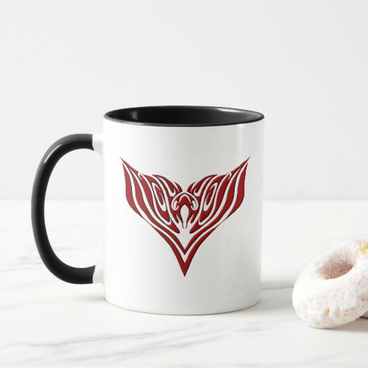 Red Winged Bird Tribal Tattoo Design Tasse (Mit Donut)