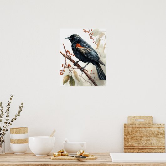 Red Winged Blackbird Bird Art Print Poster (Küche)