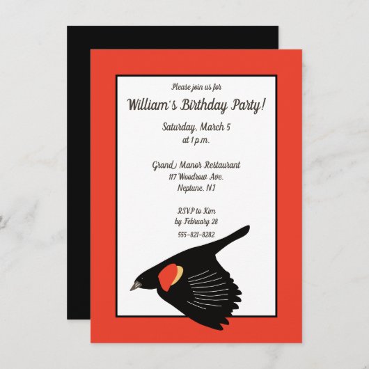 Red-Winged Blackbird in Flight Birthday Party Einladung (Vorne/Hinten)