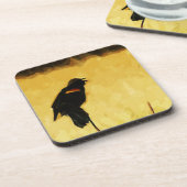 Red-Winged Blackbird singend Abstrakt Untersetzer (Linke Seite)