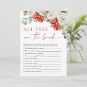 Red Winter All Eyes auf dem Bride Bridal Game Einladung (Stehend Vorderseite)