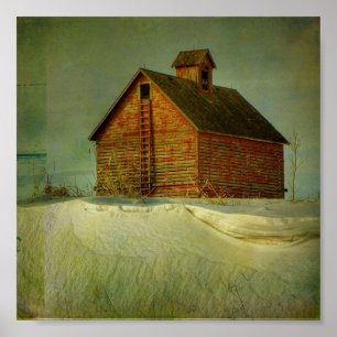 Red Winter Barn Poster