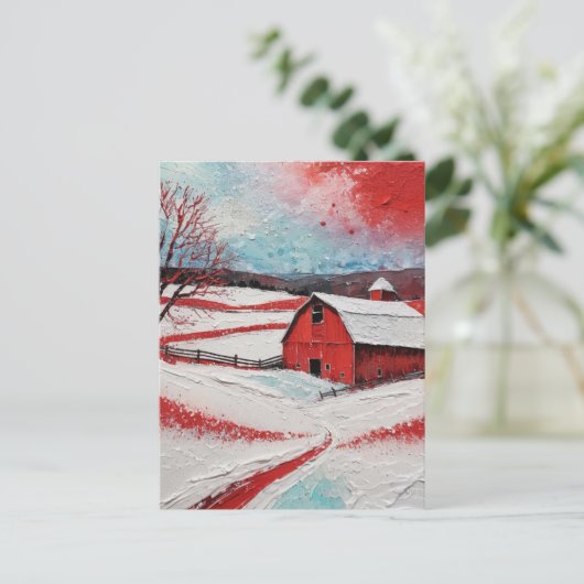 Red winter barn postkarte (Stehend Vorderseite)