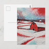 Red winter barn postkarte (Vorne/Hinten)