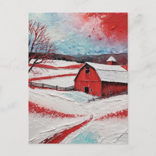 Red winter barn postkarte (Vorderseite)