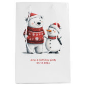 Red Winter Bear & Snowmen | Winter Wonderland Mittlere Geschenktüte (Vorderseite)