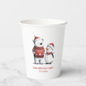 Red Winter Bear & Snowmen | Winter Wonderland Pappbecher (Rückseite)