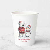 Red Winter Bear & Snowmen | Winter Wonderland Pappbecher (Vorderseite)