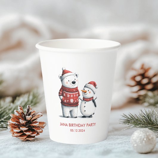 Red Winter Bear & Snowmen | Winter Wonderland Pappbecher