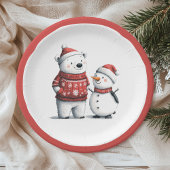 Red Winter Bear & Snowmen | Winter Wonderland Pappteller