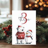 Red Winter Bear & Snowmen | Winter Wonderland Tischnummer