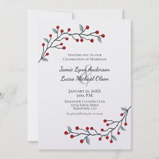 Red Winter Berries einfach Elegante Hochzeit Einladung (Vorderseite)