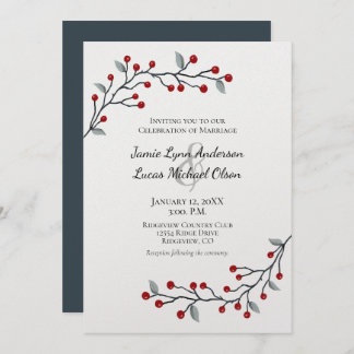 Red Winter Berries einfach Elegante Hochzeit Einladung