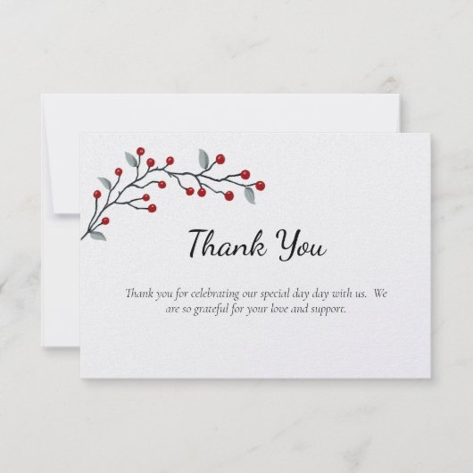 Red Winter Berries Flat Dankeschön Karte (Vorderseite)