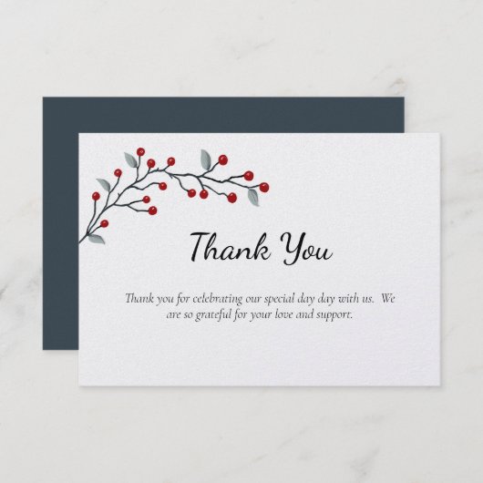 Red Winter Berries Flat Dankeschön Karte (Vorne/Hinten)