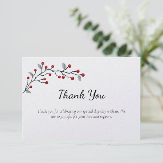 Red Winter Berries Flat Dankeschön Karte (Stehend Vorderseite)