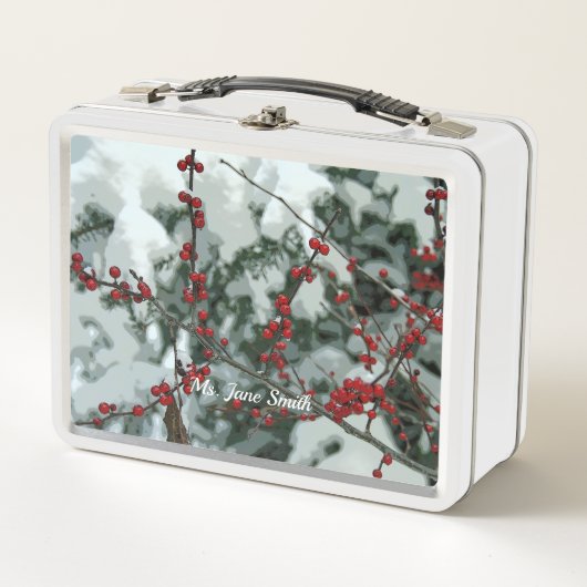 Red Winter Berries Holiday Metal Lunchbox (Vorderseite)